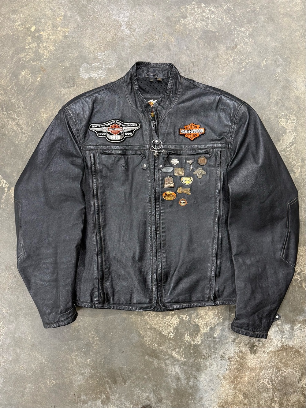 Vintage 1998 Harley Davidson 95th Anniversary leather biker jacket L